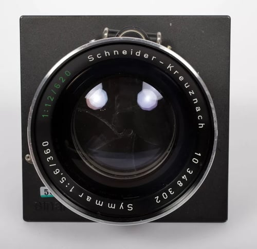 Image of Schneider Symmar 360mm F5.6 lens in compund #5 shutter sinar lensboard #5667