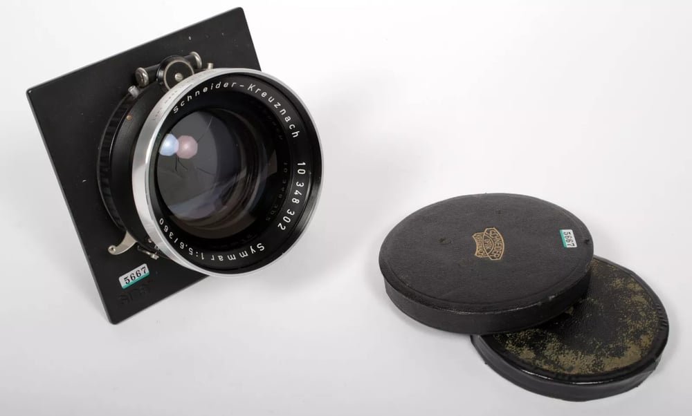 Image of Schneider Symmar 360mm F5.6 lens in compund #5 shutter sinar lensboard #5667