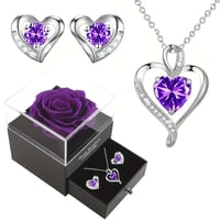 [Cherished Moments] Elegant Heart-Shaped Jewelry Set with Purple Gemstones - Includes Necklace, Earr
