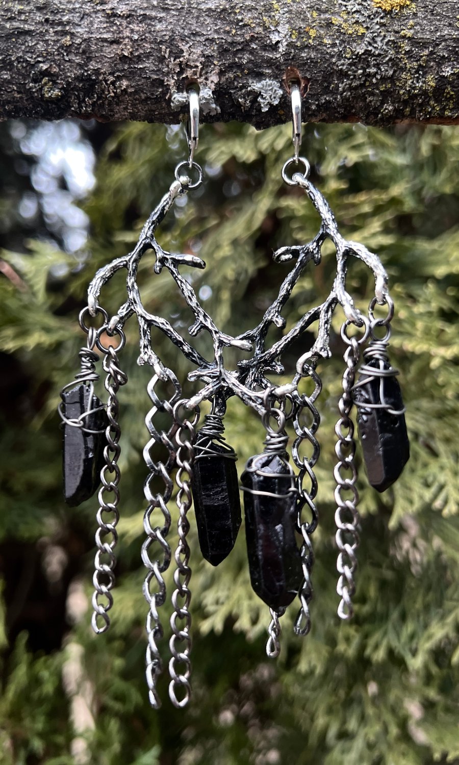 Image of BLACK QUARTZ BRANCH EARRINGS