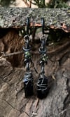 TRIPLE MOON BLACK QUARTZ AND PREHNITE EARRINGS