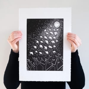 Snap in the Forest, Original Lino Art