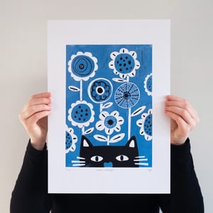 Where's Mischief?, Original Lino Art (Blue)