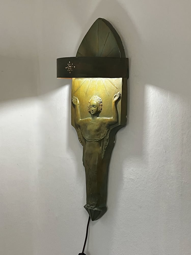 Image of Swedish Grace Wall Light of Plaster & Copper, Early 20th Century