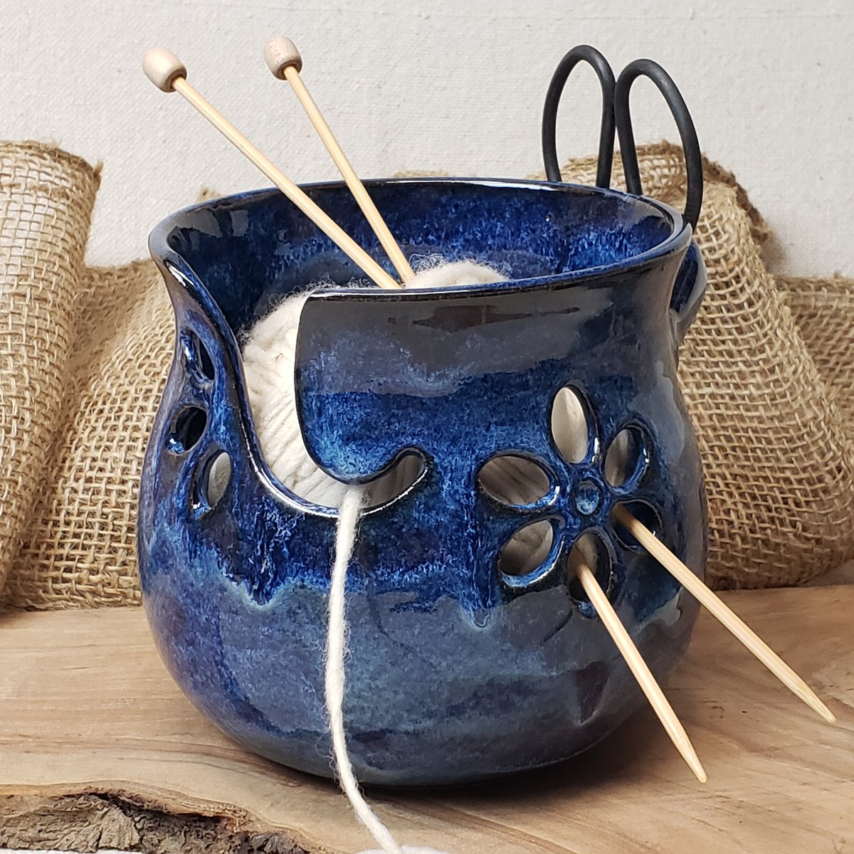 Image of Yarn Bowl/Crafter's Catch-all with Bonsai Snips: Cobalt (Blue)