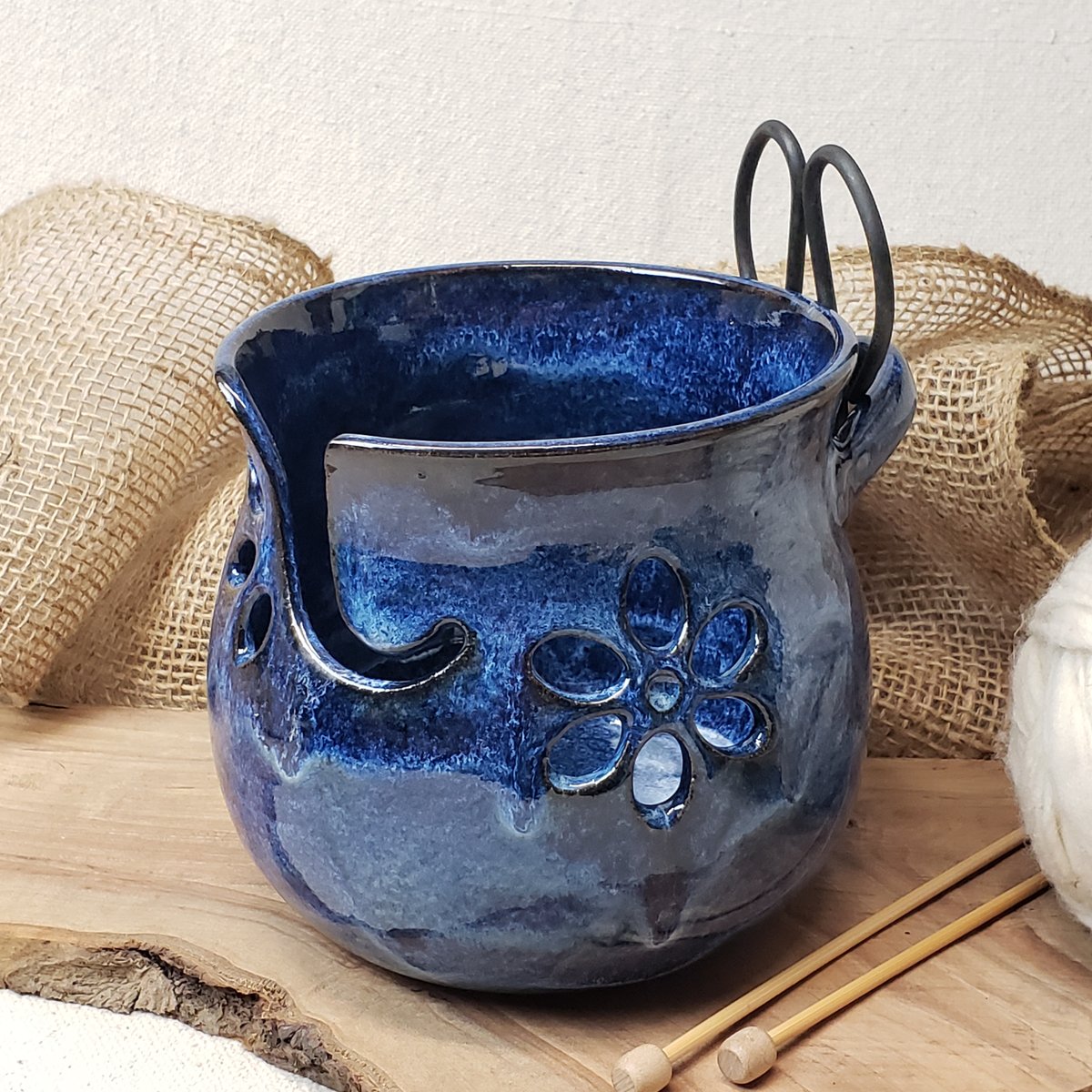 Image of Yarn Bowl/Crafter's Catch-all with Bonsai Snips: Cobalt (Blue)