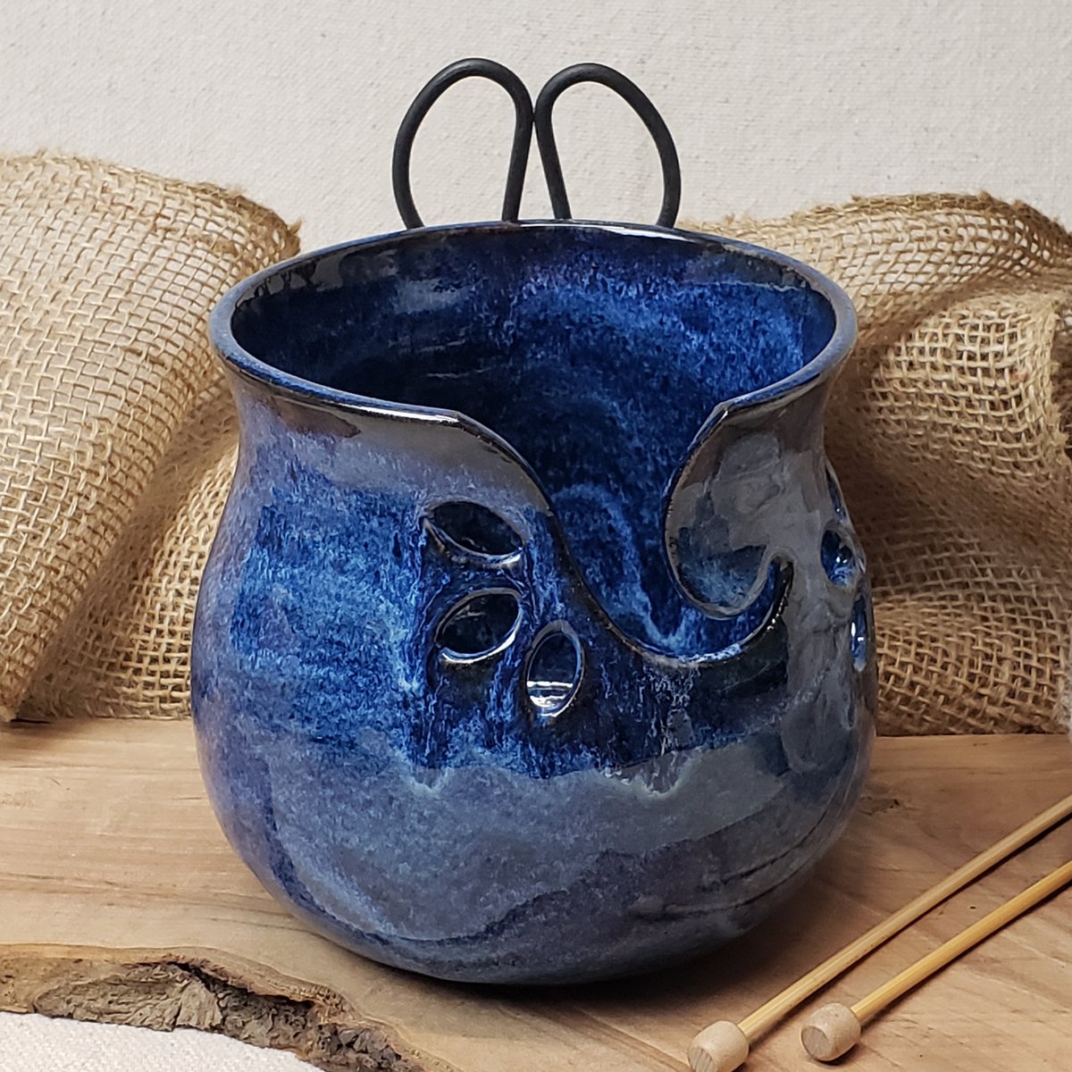 Image of Yarn Bowl/Crafter's Catch-all with Bonsai Snips: Cobalt (Blue)