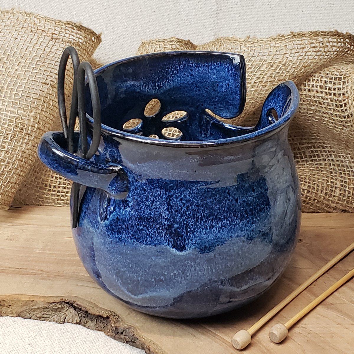 Image of Yarn Bowl/Crafter's Catch-all with Bonsai Snips: Cobalt (Blue)