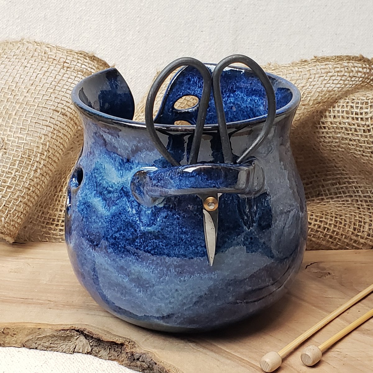 Image of Yarn Bowl/Crafter's Catch-all with Bonsai Snips: Cobalt (Blue)