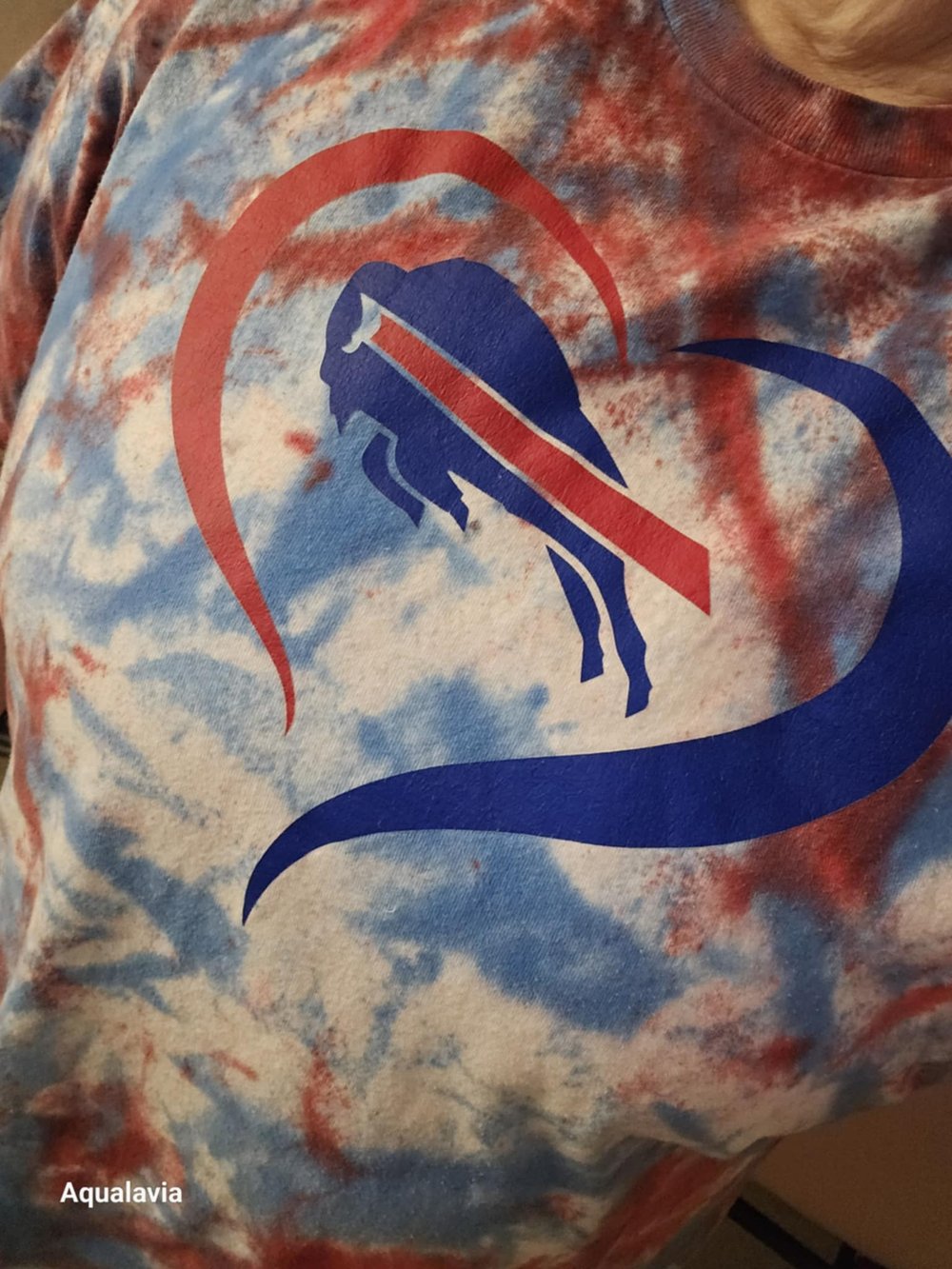 Image of Red and blue tye dyed bills tshirt