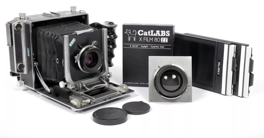 Image of Linhof Technika III 4X5 camera w/ 135mm + 210mm MC Lenses +grip +film +holders