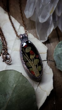 Image 2 of Skeleton Hand Pendant - Red Floral