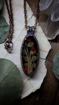 Image 3 of Skeleton Hand Pendant - Red Floral