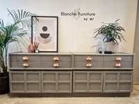 Image 4 of Mid Century Luxury Sideboard Nathan | Curved Teak Sideboard Railings Grey