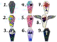 Image 1 of Custom scratch resistant holographic waterproof Coffin stickers, Gothic, Jack Skellington Sally