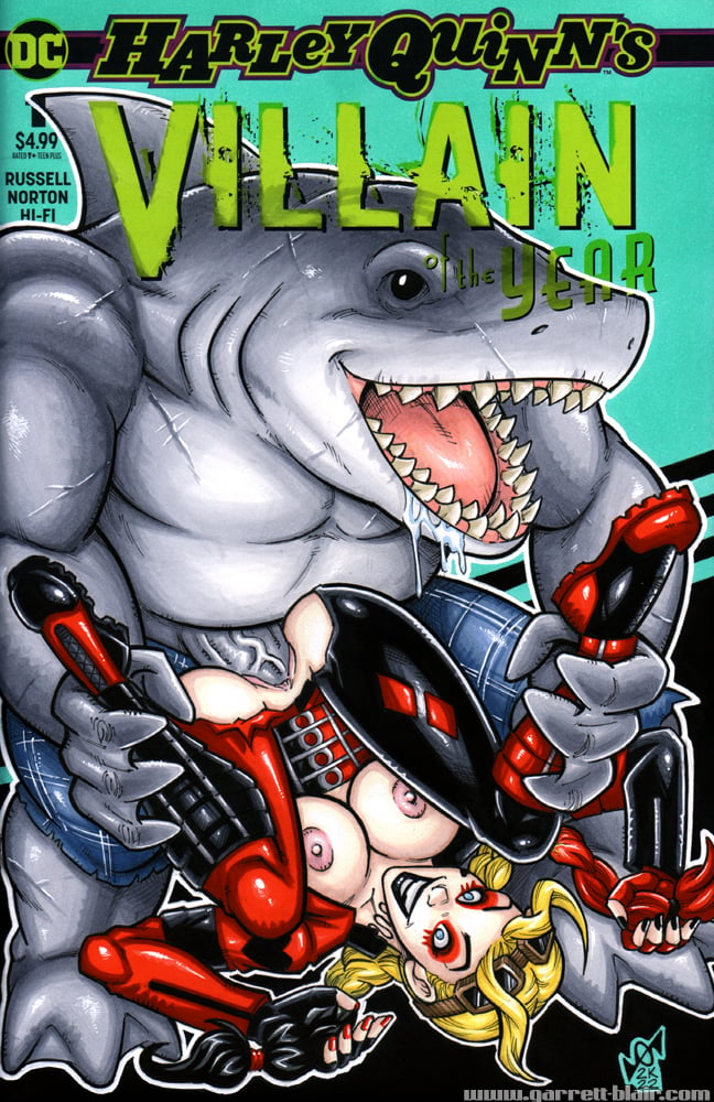 XXNaughty Harley Quinn + King Shark sketch cover