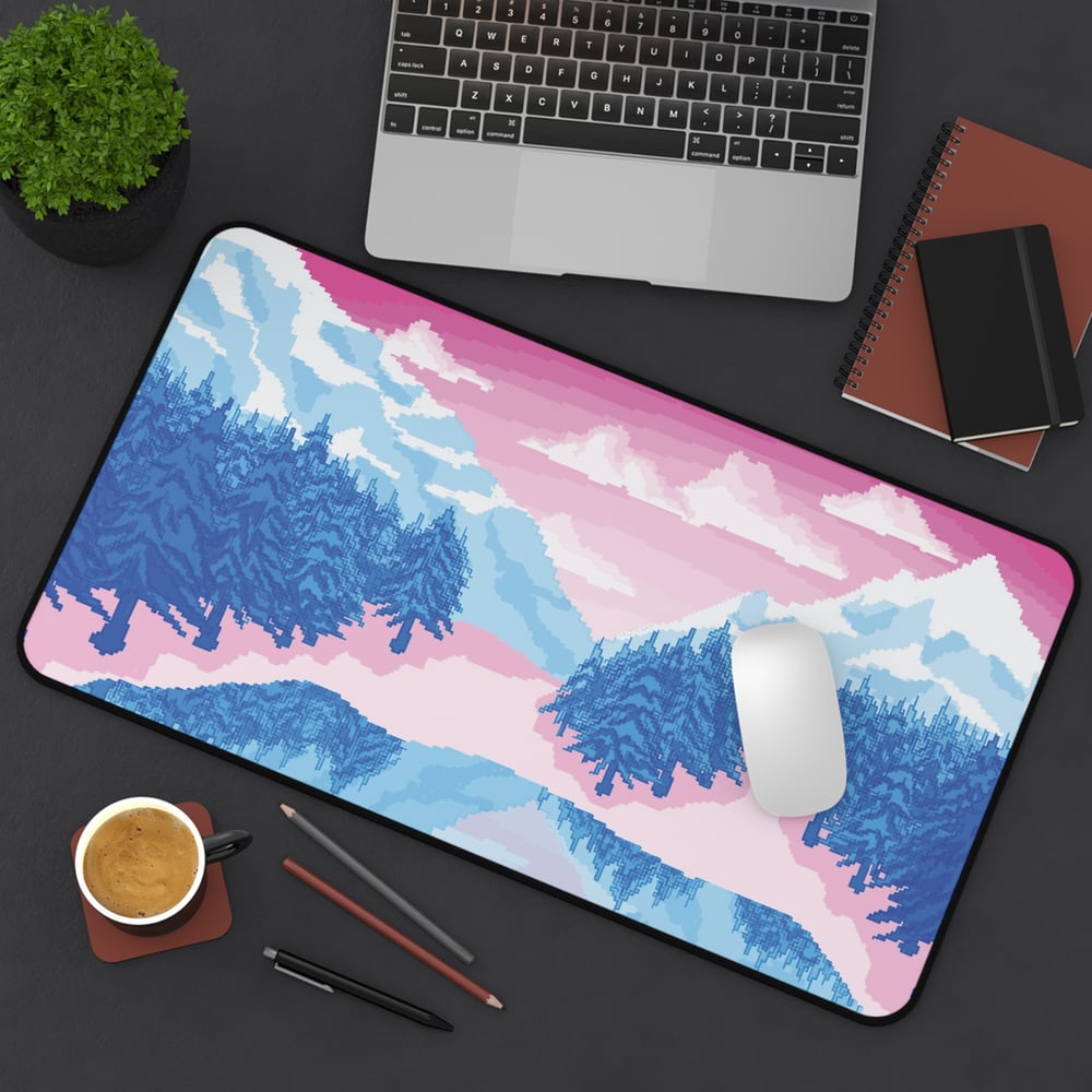 Image of Trans Flag Pixel Landscape Desk Mat (Gaming Mousepad)