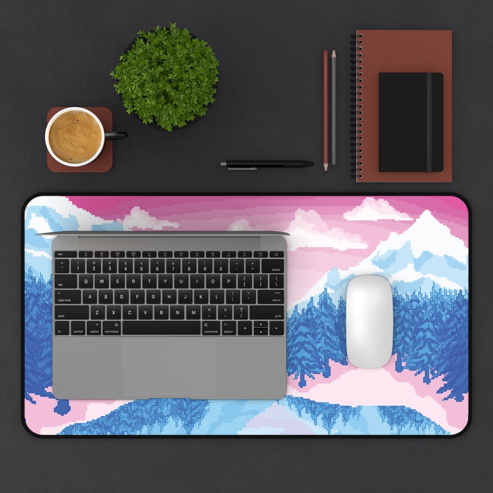 Image of Trans Flag Pixel Landscape Desk Mat (Gaming Mousepad)