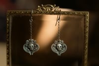 Image 1 of Epitaph Earrings + Sterling Silver Gothic Victorian Jewelry + Skull Themed OOAK