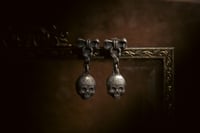 Image 1 of Dainty Gothic Skull Bow Dangle Earrings + OOAK Sterling Silver Jewelry + Haunted Aesthetic Gifts