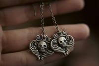 Image 3 of Epitaph Earrings + Sterling Silver Gothic Victorian Jewelry + Skull Themed OOAK