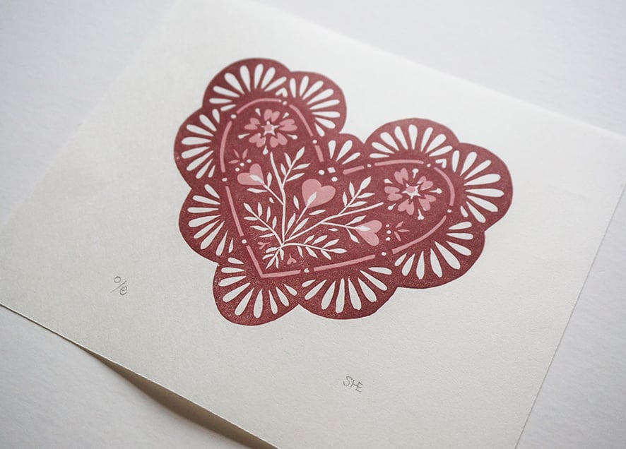 Image of Heart Token - Linocut