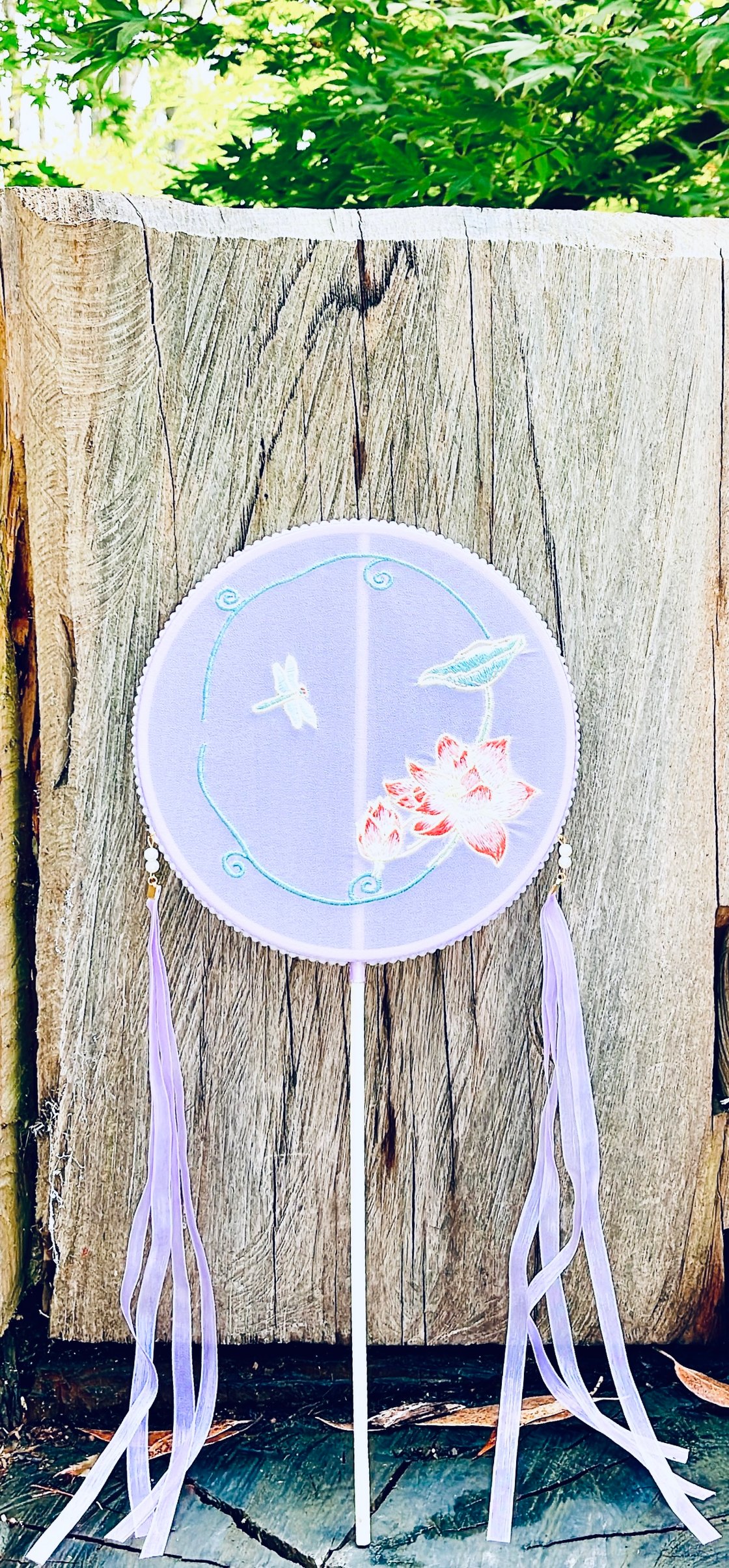 Image of Museum Co-branded Chinese Traditional Handmade Silk Woven Fan - Lotus & Dragonfly