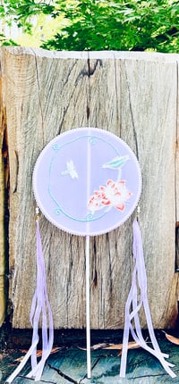 Image 2 of Museum Co-branded Chinese Traditional Handmade Silk Woven Fan - Lotus & Dragonfly