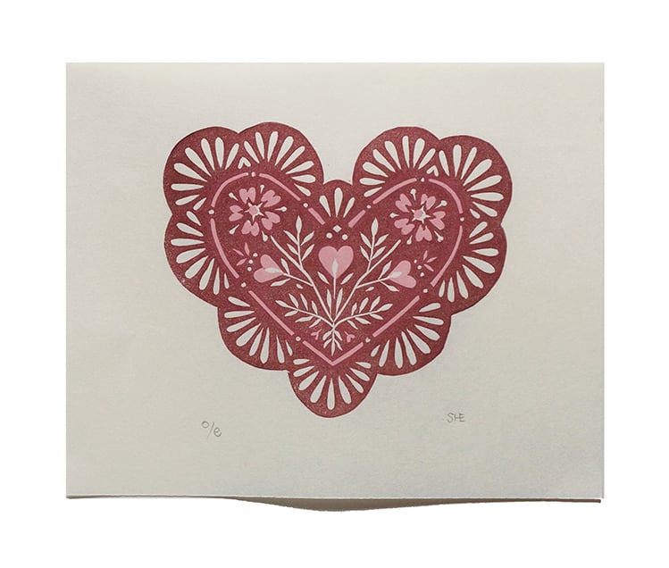 Image of Heart Token - Linocut