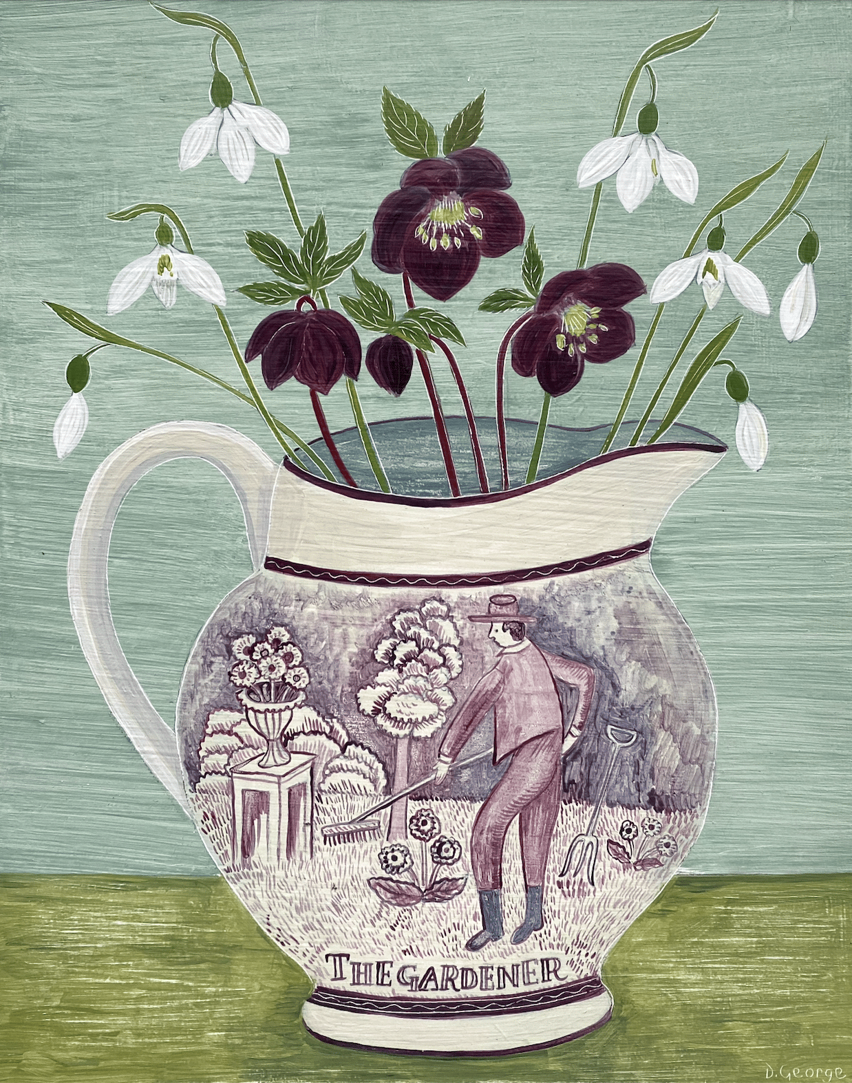 Image of The Gardener Jug with Snowdrops and Hellebores Giclée print