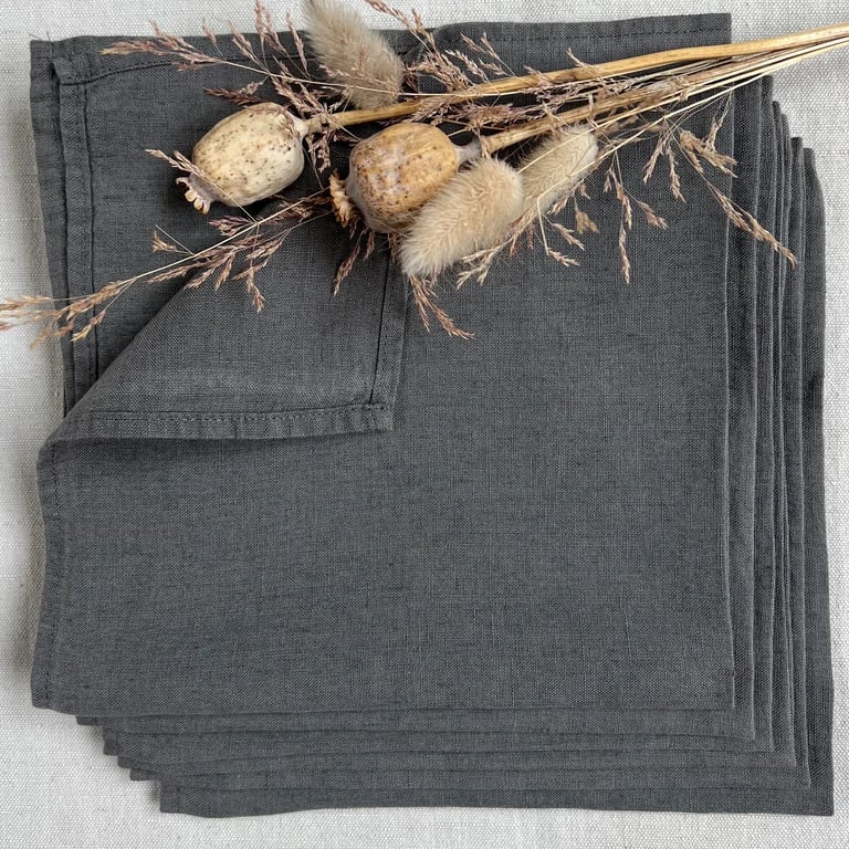 Image of -50% Jeu de 6 serviettes de table en lin Gris béton Ou Granit