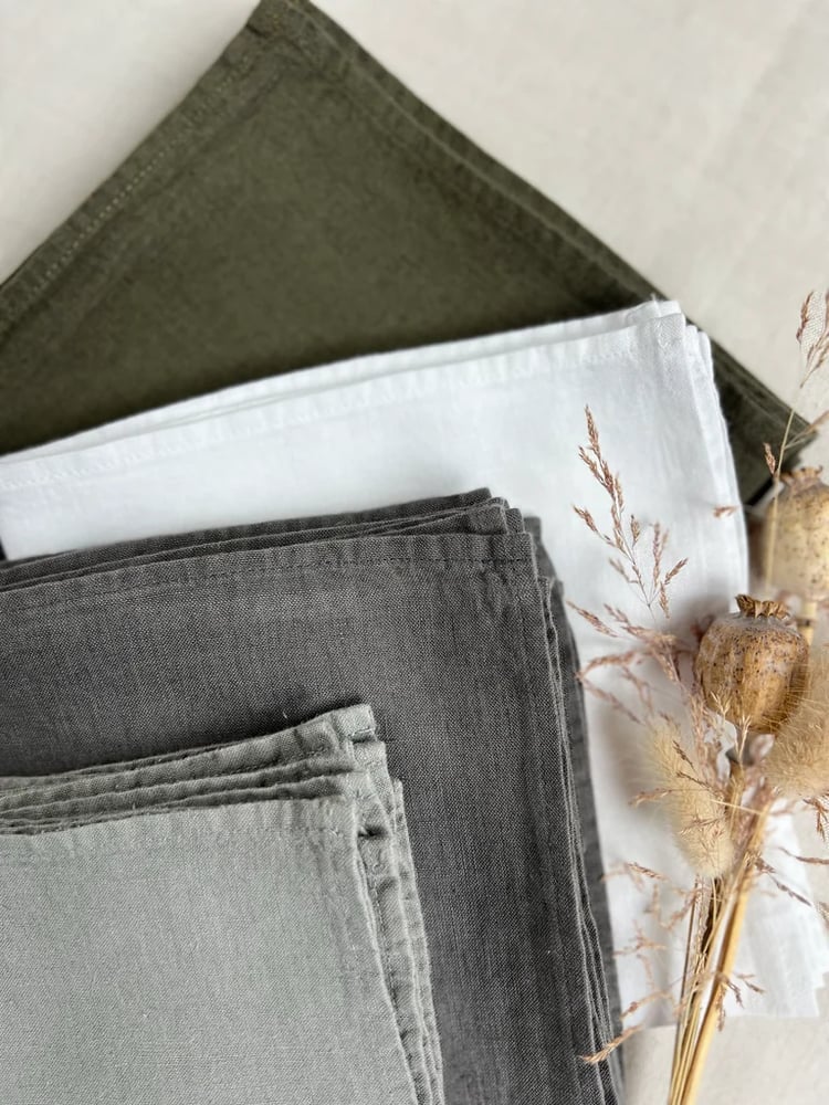Image of -50% Jeu de 6 serviettes de table en lin Gris béton Ou Granit