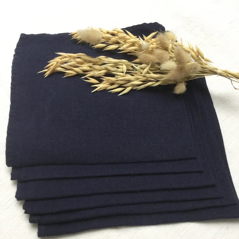 Image of -50% Jeu de 6 serviette de table en Lin Bleu de Prusse ou Indigo 16,50€ au lieu de 33€