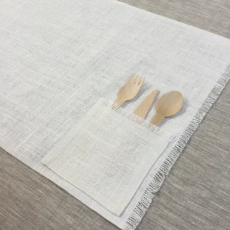 Image of -50% Set de table Franges OU avec 1 POCHE  lin blanchi brut 5,75€ € au lieu de 11,50€