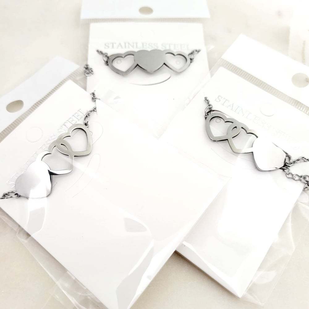 Image of Set of 3 Triple Heart Bracelets for 3 best friends Bracelets Laser engravable Blanks