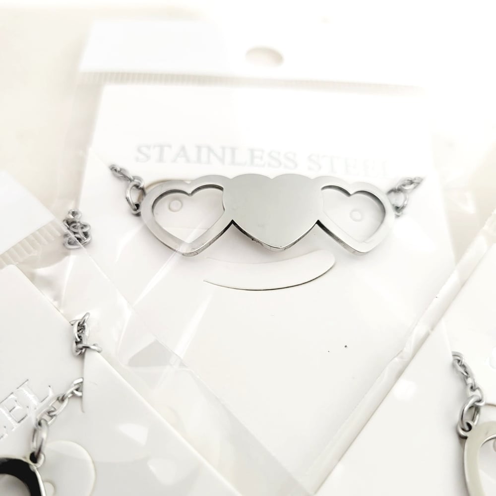 Image of Set of 3 Triple Heart Bracelets for 3 best friends Bracelets Laser engravable Blanks
