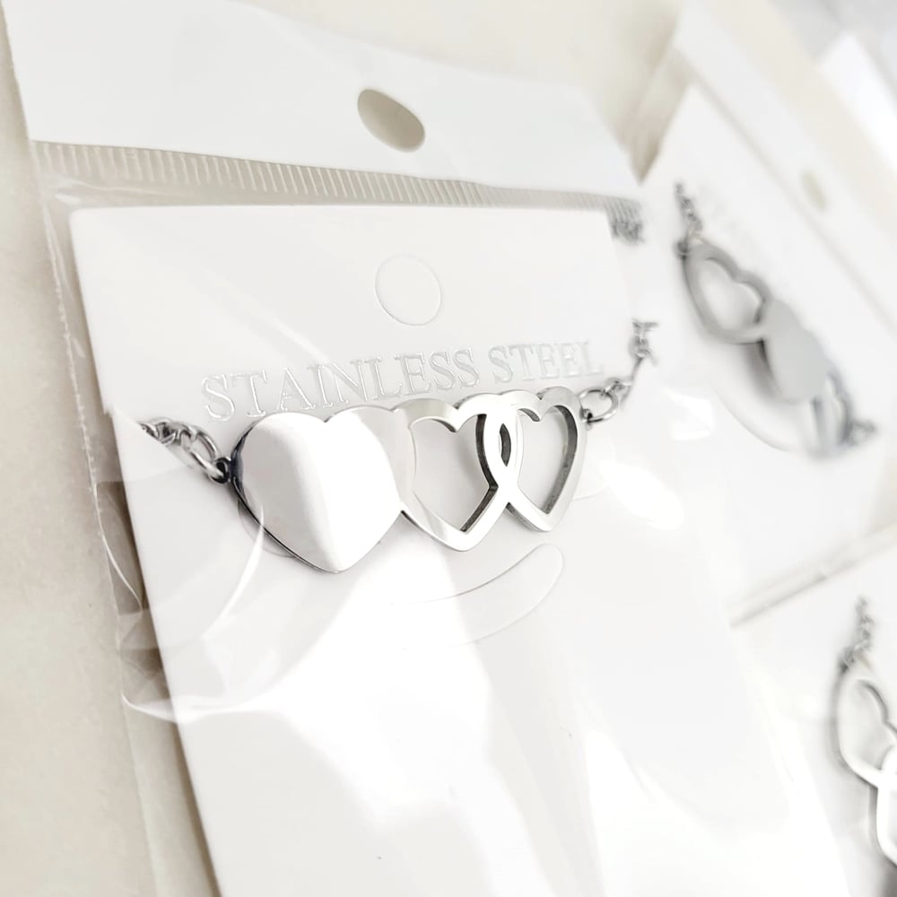 Image of Set of 3 Triple Heart Bracelets for 3 best friends Bracelets Laser engravable Blanks