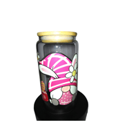 Image 1 of Gnome love Easter Glass Cup with lid and straw