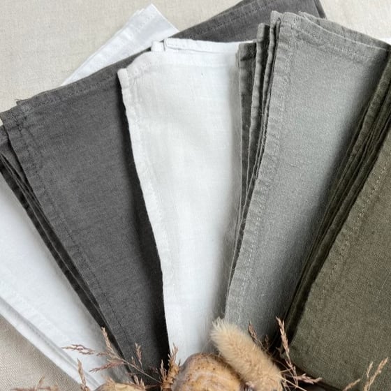 Image of -50% Jeu de 6 serviettes de table en lin Gris béton Ou Granit