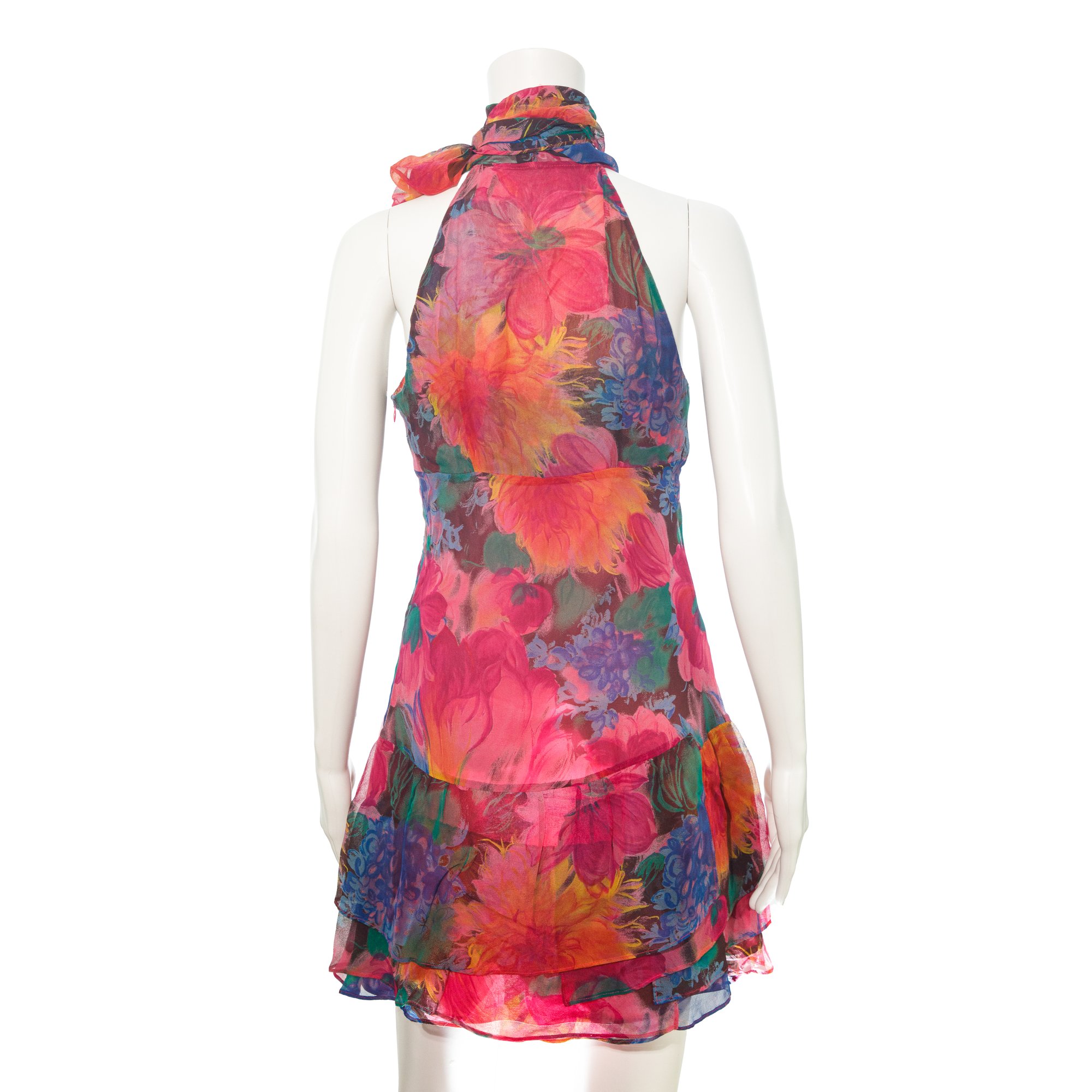 Image of Dolce & Gabbana Silk Ruffle Flower Print Mini Dress