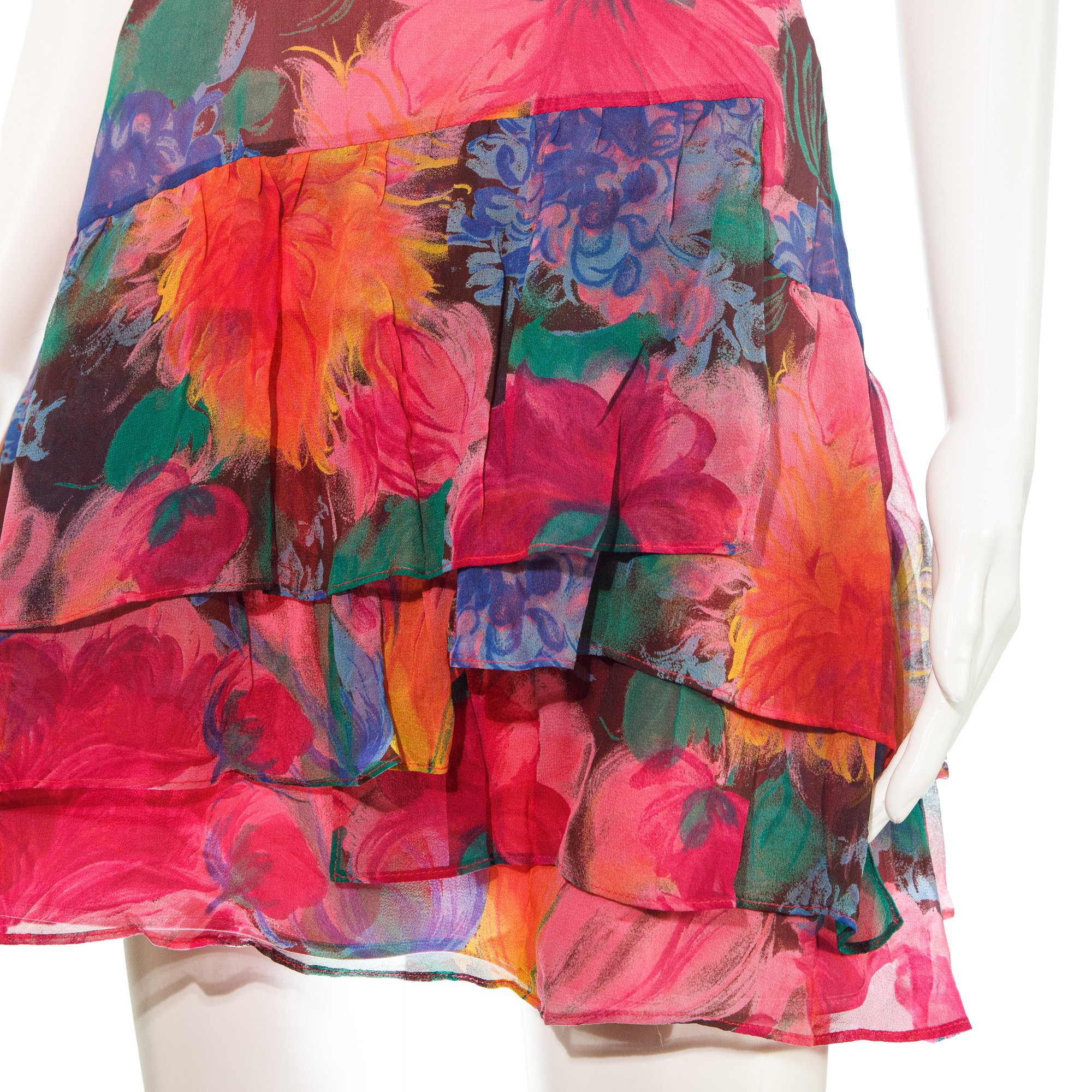 Image of Dolce & Gabbana Silk Ruffle Flower Print Mini Dress
