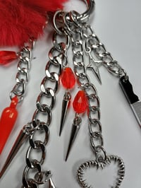 Image 7 of Bloody Valentine Gothic Bag Charm - Red Pom Pom with Knife and Heart Charms