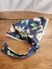 Image 2 of Navy & Roses Linen Tichel with Lace