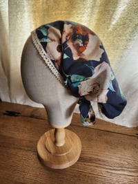 Image 1 of Navy & Roses Linen Tichel with Lace