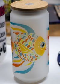 Image 1 of Frosted  Ice Coffee Glass With Fish Design