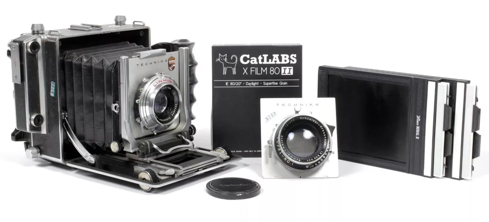 Image of Linhof Technika III 4X5 camera w/ 150mm + 210mm Lenses + grip + film + holders #5723