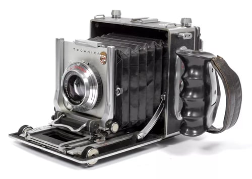 Image of Linhof Technika III 4X5 camera w/ 150mm + 210mm Lenses + grip + film + holders #5723