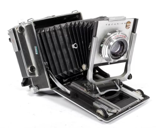 Image of Linhof Technika III 4X5 camera w/ 150mm + 210mm Lenses + grip + film + holders #5723