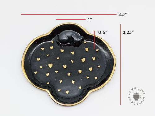 Image of Black and Gold Hearts Cat Ring Dish 