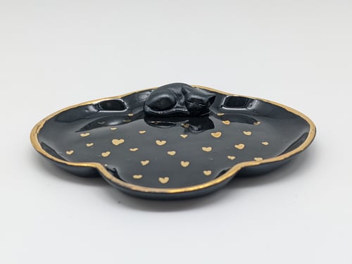 Image of Black and Gold Hearts Cat Ring Dish